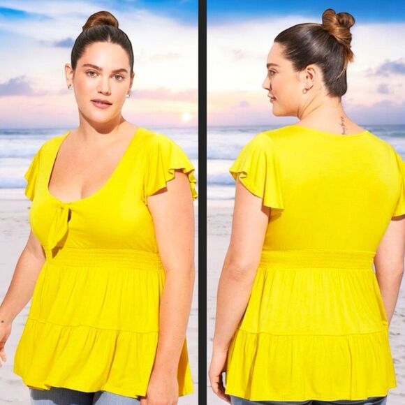 Torrid Yellow Super Soft Tie Front Keyhole Babydoll Top Size 2 2XL - Picture 2 of 11